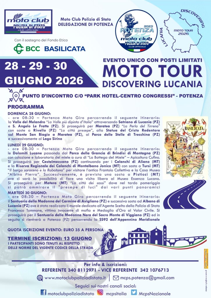 POTENZA - Moto Tour DISCOVERING LUCANIA 2026 - 28-29-30.06.2026